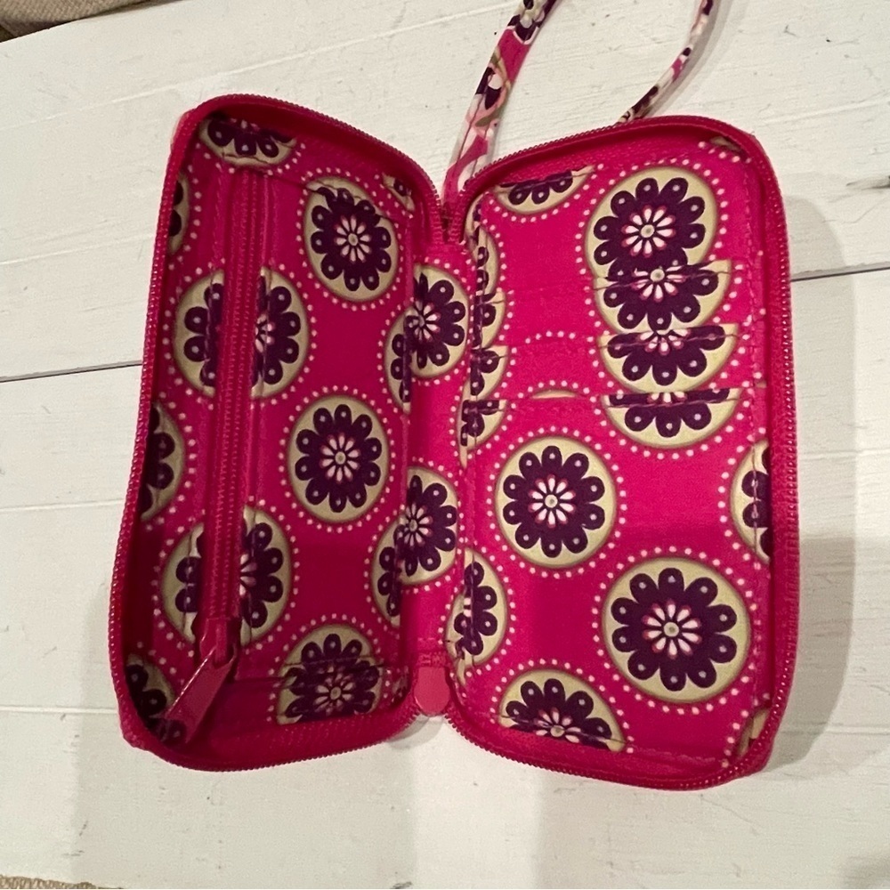 VERA BRADLEY Petite Zip Around Wallet - Pink White And Green Tones - Picture 4 of 7